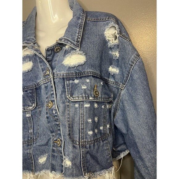 Highway Jeans Jacket Womens 2X Distressed Cropped Raw Hem Trucker VD703E1MCK - Picture 5 of 9